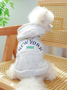 PETCIRCLE 1pc Pet Clothes, Dog/Cat Apparel, Small Dog/Puppy Outfit, Cute Happy Puppy/Kitten Clothing, Small Dog Autumn/Winter Warm & Comfortable Hoodie - Gray - Grey - View 1