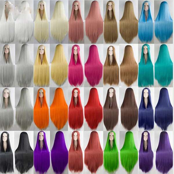 Party Synthetic Lolita Cosplay Wig Blonde Blue Red Pink Green Purple Hair For Cosplay Party 100CM Long Straight Wigs For Women Party Wig