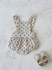 女婴可爱波点印花灯芯绒连体衣，春秋季 - 杏色 - 查看 8