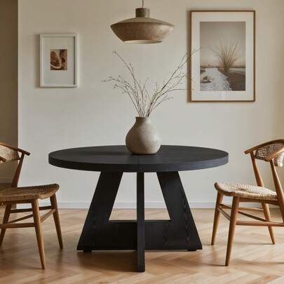 Tribesigns Farmhouse Dining Table, 120 Cm Round Dinner Table For 4, Rustic Wood Dining Room Table For Home Dining Room Living Room (Easy Assembly) (Black)