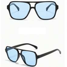 1 件双桥时尚眼镜，时尚眼镜适合日常、户外、街头风格、旅行、派对飞行员形状太阳镜 - 黑色 - 查看 4