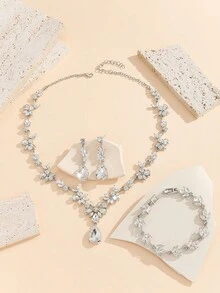 Light Luxury  Necklace Earring Bracelet Chain Bride Wedding Jewelry Dress Dinner Annual Meeting Jewelry Jewelry - 白色 - 查看 7