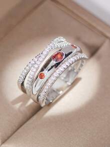 1pc Luxury Elegant Sparkling Wide Band Cubic Zirconia Ring, Suitable For Mother's Day, Birthday, Party, Wedding, Engagement, Holiday Surprise