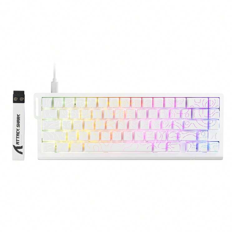 ATTACK SHARK X68 HE Teclado Mecânico Gamer 60% com Fio, Switch Magnético Hall Effect com Ativação Rápida, Driver Ajustável, Taxa de Polling de 8KHz, Retroiluminação RGB, Montagem Superior, Keycaps com Impressão Lateral - Linhas de contorno brancas - Visão 9