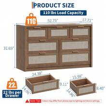 Broadfashion 7 Drawer Dresser For Bedroom, Rattan Chest Of Dressers, Modern Wooden Dresser Chest With Golden Handles, Farmhouse Tv Stand For Closet, Living Room And Entryway - 深木色 - 查看 3
