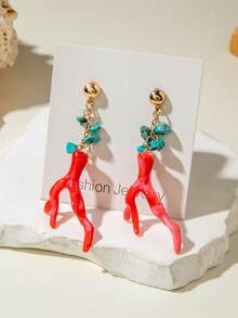 imoli 1 对海滩度假波西米亚风格吊坠亚克力珊瑚耳环，适合女士佩戴，独特设计适合日常、海滩旅行、旅行（不同片数和尺寸的亚克力碎片）