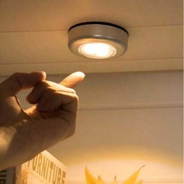 1pc Portable, Easy Install Round 3-LED Tap Light, Student Dorm Must-Have, Emergency Light, Under Cabinet Light, Home Closet, Corridor, Living Room, Kitchen, Bedroom Lamp
