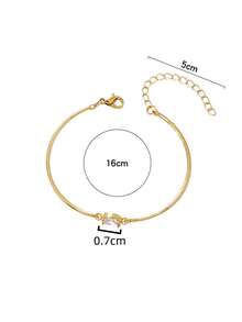 1pc Simple Dainty Golden Bar With Oval CZ Bracelet For Women Thin Cuff Bangle Hook Bracelet Handmade Minimalist Jewelry - 金黃色 - 查看 5