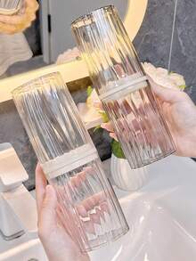 1件透明便携式浴室漱口杯，多功能牙刷、牙膏、梳子、口红、剃须刀收纳盒，高端防尘浴室储物罐，户外旅行洗漱用品收纳盒，校园宿舍刷牙工具收纳盒 - 彩色 - 查看 6