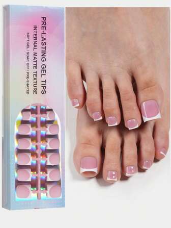 150pcs Matte French Manicure Nail Stickers, Pink & White French Nail Stickers, Square Shape, For Women, Soft Gel False Nails, Removable, Home DIY, 15 Sizes, Suitable For Summer Nail Decoration, Press-On Nail Strips, Nail Art Supplies