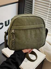 新款时尚复古灯芯绒腰包，简约胸包，大容量纯色单肩斜挎包腰包（男士款）