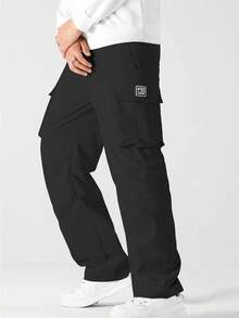 Men's Loose Lightweight Casual Cargo Pants, Fashionable Outdoor Workwear Trousers, Spring/Autumn - Black - View 2