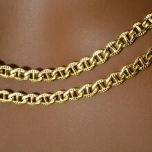 Collar de cadena cubana chapado en oro de 14k, accesorio de moda unisex para uso diario y de fiesta con estilo retro hip hop - Dorado - Ver 8