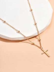 1pc Vintage Minimalist Stainless Steel Cross Pendant Necklace For Women
