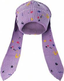 Knit Hats Cute Bunny Long Ears Funny Hat Fluffy Winter Warm Knit Rabbit Crochet Skull Outdoor Slouchy Hathalloween - 塗鴉紫色 - 查看 1