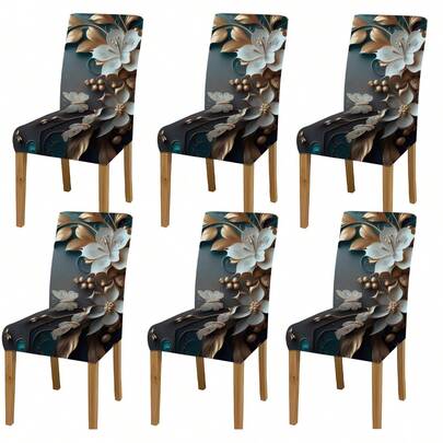 1pc/2pcs/4pcs/6pcs/30pcs Vintage 3D Floral Print Stretch Spandex Chair Cover With Elastic Band, All-Season Versatile Decorative Chair Slipcover, Machine Washable, Digital Printing, High Elasticity, Removable Dining Chair Cover, Suitable For Home, Hotel, Garden