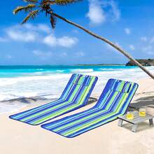 3-Piece Beach Lounge Chair Mat Set 2 Adjustable Lounge Chairs With Table Blue\Stripe\Green - 藍色 - 查看 1