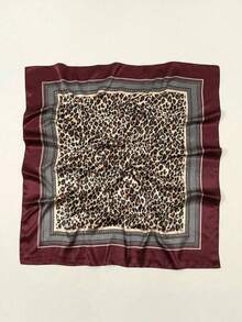 1件装女士豹纹印花方巾，印花围巾，复古方形方巾，优雅配饰披肩，防晒围脖，连衣裙头巾