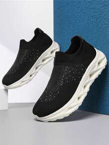 Men's Mesh Shoes 2025 Summer New Thick Soled Thickening Anti-Skid Wear-Resistant Knitted Mesh Breathable Anti-Cold-Odor Men's Mesh Shoes For Outdoor Wear Fashion Versatile Soft Comfortable Men's Socks Shoes Embellish Home Soft Sole Soft Surface Soft Comfortable Home Shoes For The Elderly Father Shoes Walking In The Park Comfortable Men's Walking Shoes - Black - View 1