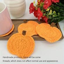 3/6pcs Crochet Pumpkin Coasters Set - Handcrafted, Perfect For Halloween & Autumn Home Decor, Versatile Table Accessories & Gifts Halloween Table Decor - Multicolor - View 2