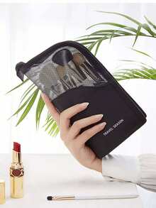 旅行化妆刷包铅笔盒，1个轻便多功能防水化妆品收纳包，可作浴室/淋浴钱包使用，便携式化妆刷收纳包，带拉链，可收纳口红、化妆刷、护肤品、手机等物品。小型化妆包，圣诞礼物，礼品袋/小手提包，化妆品收纳包，迷你收纳包，大容量收纳包，女士圣诞礼物创意。