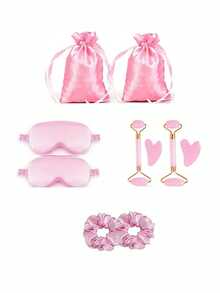 Styling Tool Silky Gift Set, Silky Sleeping Eye Mask, Female Face Massager Massage Stick, Hair Tie, Silky Gift Bag, Sleepover Party Essentials Pack For Women Birthday Favors- Polyester Spa Party Supplies - Pink Non-Electric Facial Cleansing Tools , And Storage Bag For Bachelor Party, Sleepover, Suitable For Women'S Party, Wedding Favor, Holiday Gifts, Anniversary, Birthday Present,Back To School - Pink - View 10