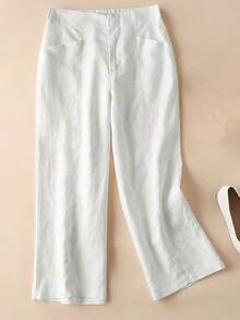 Comfortable Leisure Linen High-Waist Stretch Autumn/Summer Trousers With Draping Effect