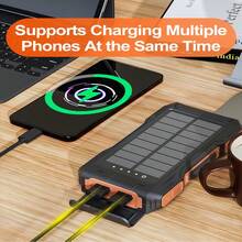 太阳能移动电源，10000mAh 便携式充电器，内置手摇曲柄，2.4A USB-C 快速充电，3 个输出和 3 个输入，SOS/频闪/手电筒/指南针，适用于手机/露营/徒步旅行/旅行，适合夏季假期户外旅行/露营和紧急备用移动电源 - 藍色 - 查看 3
