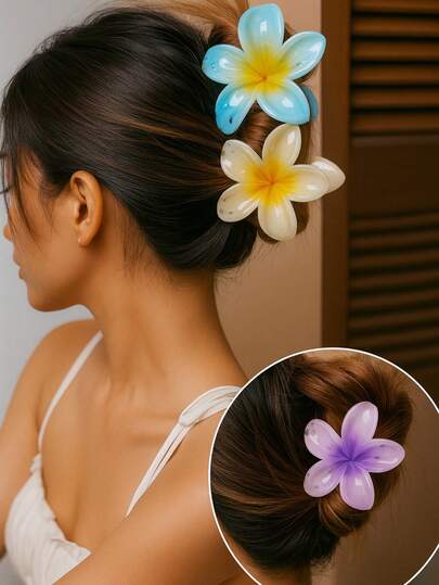 Grampo Para O Cabelo De Flor Grande Para Mulheres, Grampo De Cabelo De Flor De Pena Com Fixação Forte E Pegador Antiderrapante Adequado Para Cabelos Espessos/finos/cacheados, Ideal Para Uso Diário/férias Fofa