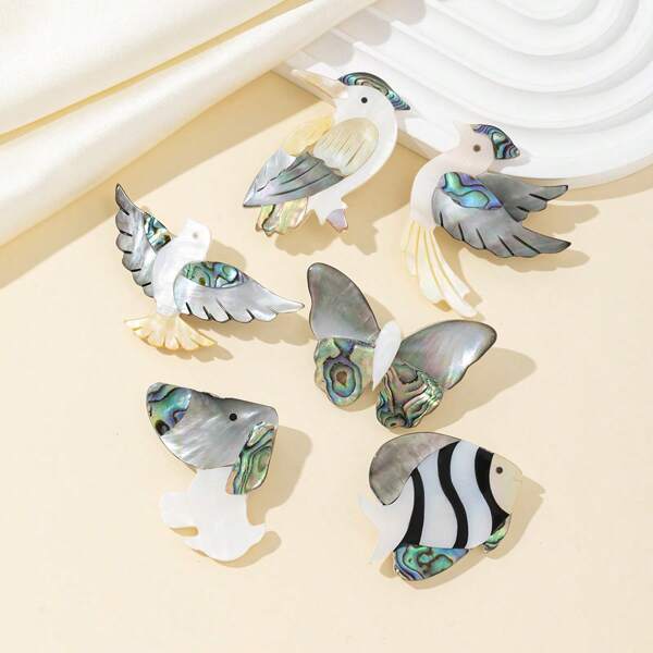 1pc Natural Freshwater Shell Alloy Brooch Butterfly Dog Bird Animal Abalone Shell Charms Jewelry Making Necklace Accessories Gift