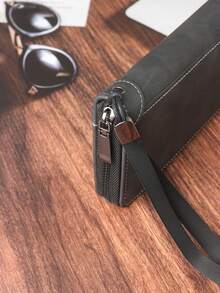 HOVI'S 复古简约长款钱包 大容量 多卡位 商务/办公通勤 男士拉链钱包 腕带 钥匙扣钱包 男士礼物 情人节 黑色包 旅行必备品 节日必备品 男士包 冬季钱包 校园 运动生活 男士钱包 度假礼品包 包包 手拿包 手提包