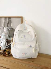 Mochila de gran capacidad con decoración de lazo de color de moda para el campus escolar de mujeres