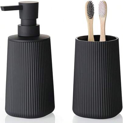 Striped Bathroom Accessories 2 Pieces Soap Dispenser And Toothbrush Holder Set Storage