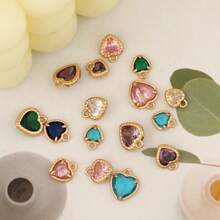 1 pieza/4 piezas/6 piezas Colgante con borde en forma de corazón y circonita, Colgante con dije colorido para pulsera DIY, collar, decoración de joyería