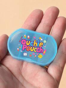 多色三隔间可拆卸便捷药盒，椭圆形药盒，彩色药丸和字母“Ouchie Poucchi”创意图案，分区存储，迷你药盒，便携式珠宝和药盒 - 彩色 - 查看 5