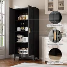 Armario de almacenamiento metálico de estilo rústico con 4 niveles, 2 puertas correderas y 3 estantes ajustables, 155 cm, ideal para la cocina, el hogar, la oficina, el garaje o la sala de estar, color blanco. - Negro - Ver 6