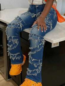 Women's Y2K High-Waisted Skinny Jeans - Washed Denim With Contrast Topstitching, Spring/Summer - Blue - View 1