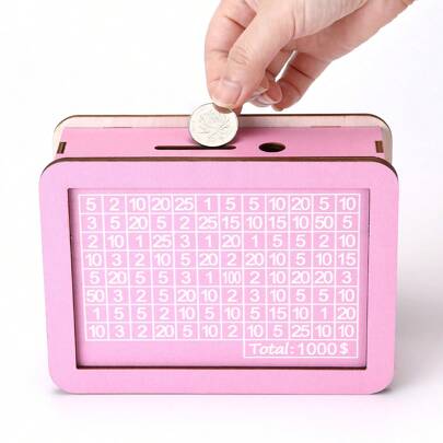 1 pieza Hucha de madera, plan de ahorro familiar unisex, frasco de almacenamiento de monedas y billetes lavable DIY