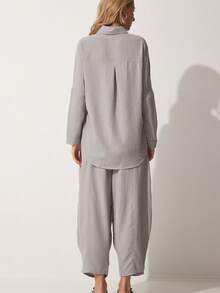 Women's Gray Linen Shirt Shalwar Trousers Set