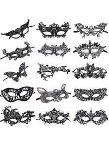 10pcs Lace Mask For Masquerade Party Performance, Soft & Skin-Friendly Sexy Ladies Mask (Random Style) Halloween - Black - View 1