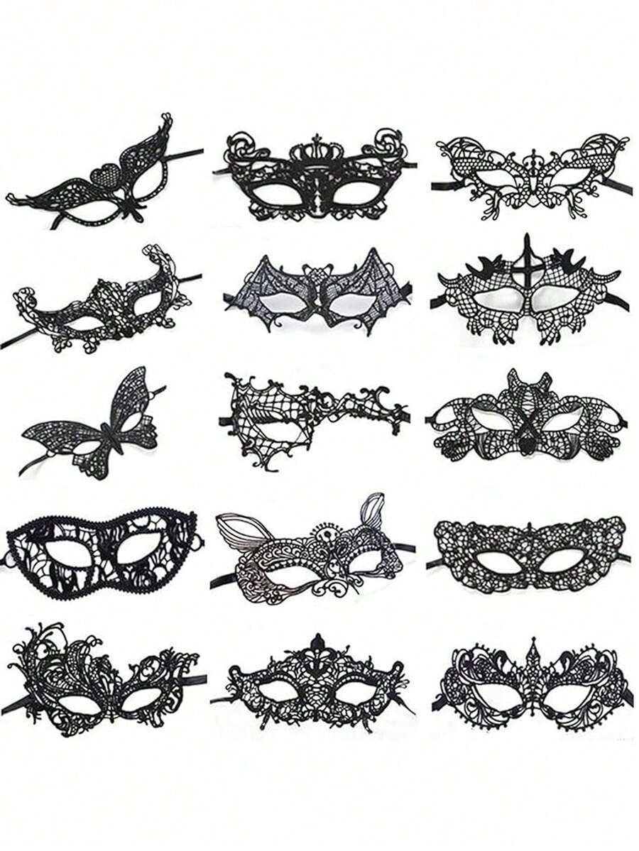 10pcs Lace Mask For Masquerade Party Performance, Soft & Skin-Friendly Sexy Ladies Mask (Random Style) Halloween - Black - View 1