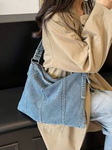 Women's Fashionable One Shoulder Bag, Underarm Bag, Large Capacity Denim Casual Versatile Tote Bag, Suitable For Going Out, Travel, Shopping