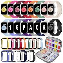 16 条装柔软硅胶运动表带 + 16 条装屏幕保护膜 + 1 个收纳盒，适用于 40 毫米 41 毫米 42 毫米 44 毫米 45 毫米 46 毫米表带，男女皆宜，硅胶表带适用于 I Watch Series 10 9 8 7 6 5 4 SE，多色