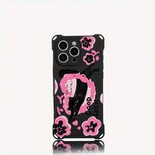 Funda para teléfono 1 pieza. El diseño de círculo rosa en forma de corazón te permite colgar una funda para teléfono en las cuatro esquinas. Es adecuado 13 Pro 14 Plus 15 12 16 TPU impreso suave - Colores mixtos 2 - Ver 1