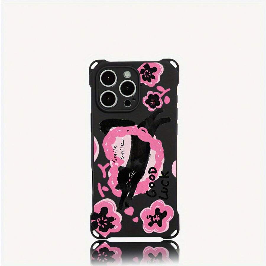 Funda para teléfono 1 pieza. El diseño de círculo rosa en forma de corazón te permite colgar una funda para teléfono en las cuatro esquinas. Es adecuado 13 Pro 14 Plus 15 12 16 TPU impreso suave - Colores mixtos 2 - Ver 1