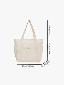 1 pieza Bolso de lona de gran capacidad, bolso de hombro con múltiples bolsillos, adecuado para la escuela, el trabajo, los viajes, las compras, diseño portátil con portavasos, bolso para ir y venir - Negro - Ver 4
