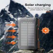 太阳能移动电源，10000mAh 便携式充电器，内置手摇曲柄，2.4A USB-C 快速充电，3 个输出和 3 个输入，SOS/频闪/手电筒/指南针，适用于手机/露营/徒步旅行/旅行，适合夏季假期户外旅行/露营和紧急备用移动电源 - 藍色 - 查看 11