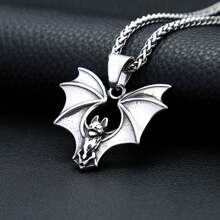 1pc Stainless Steel Punk Style Bat Pendant With 60cm Chain Necklace, Unisex Everyday Wear