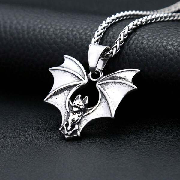 1pc Stainless Steel Punk Style Bat Pendant With 60cm Chain Necklace, Unisex Everyday Wear