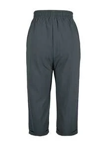 Quần lửng ống đứng màu xám đậm, chất liệu vải xếp ly, cạp chun, dây rút, dành cho nữ cỡ lớn, đa năng cho mùa xuân/hè, phù hợp cho kỳ nghỉ, mặc hàng ngày và ở nhà. - Màu xám đen - Xem 4